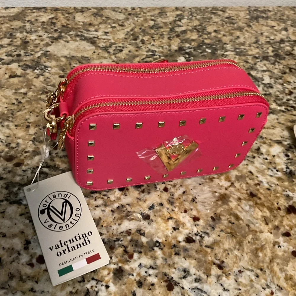 Valentino Orlandi Pink and Gold Studded Bag